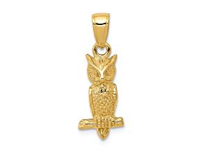 14k Yellow Gold 3D Textured Owl Pendant