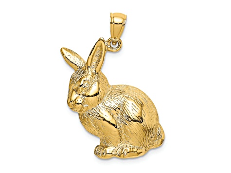 14k Yellow Gold Textured Sitting Rabbit Pendant
