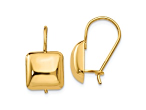 14k Yellow Gold Polished Puffed Square Dangle Earrings