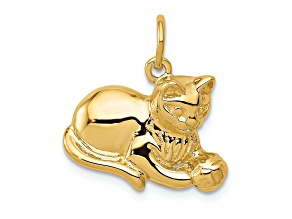 14k Yellow Gold Textured Cat Charm Pendant