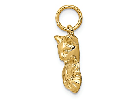 14k Yellow Gold Textured Cat Charm Pendant