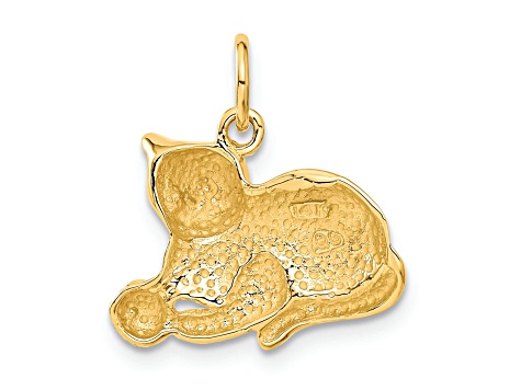 14k Yellow Gold Textured Cat Charm Pendant