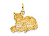 14k Yellow Gold Textured Cat Charm Pendant