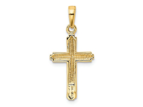 14k Yellow Gold Polished Cross with Striped Border Pendant