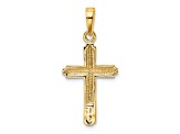 14k Yellow Gold Polished Cross with Striped Border Pendant