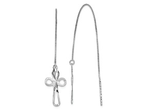 Rhodium Over 14k White Gold Polished and Diamond-Cut Box Chain with Cross Dangle Earrings