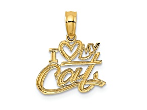 14k Yellow Gold Textured I Love (Heart) My Cat Charm