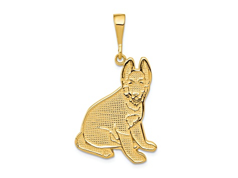 14k Yellow Gold Textured German Shepherd Pendant