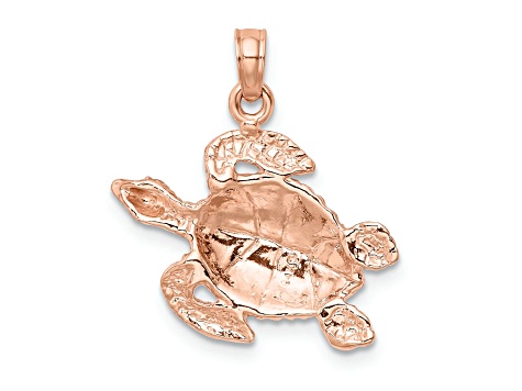 14k Rose Gold Textured Sea Turtle Pendant