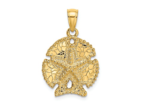 10K Yellow Gold 2D Textured Sand Dollar with Star Charm
