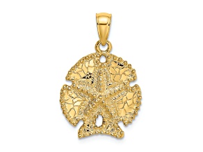10K Yellow Gold 2D Textured Sand Dollar with Star Charm