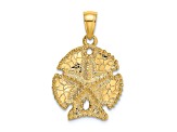 10K Yellow Gold 2D Textured Sand Dollar with Star Charm