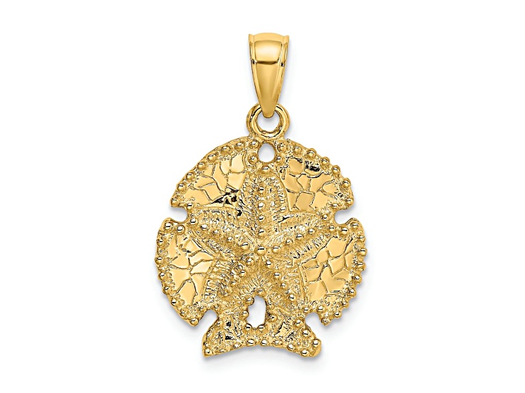 10K Yellow Gold 2D Textured Sand Dollar with Star Charm