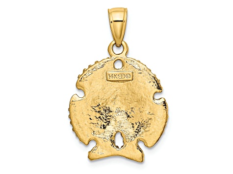 10K Yellow Gold 2D Textured Sand Dollar with Star Charm