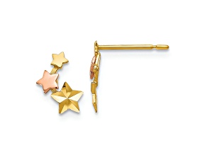 14K Two-tone Gold Children's Diamond-Cut Star Stud Earrings