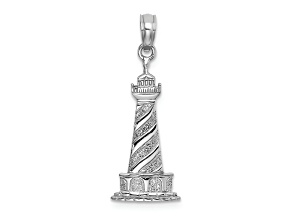 Rhodium Over 14k White Gold 2D Cape Hatteras Lighthouse Charm