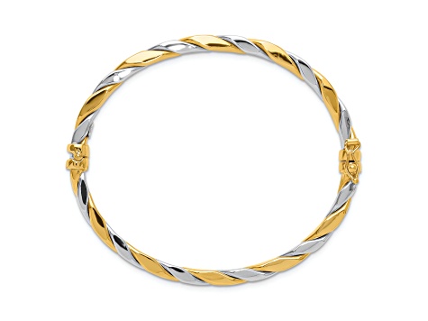 14K Two-tone Polished and Twisted Hinged Bangle Bracelet