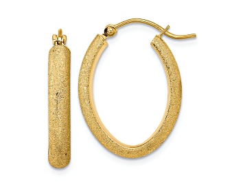Picture of 14k Yellow Gold Polished, Textured and Satin 7/8" Oval Hoop Earrings