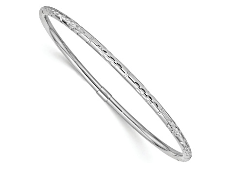 Rhodium Over 14k White Gold Polished Diamond-Cut 3mm Slip-on Bangle