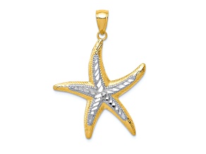14k Two-tone Gold Polished, Diamond-Cut and Textured Starfish Pendant