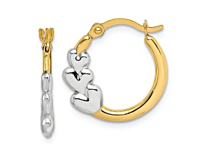 10k Yellow Gold and Rhodium Over 10k yellow Gold 5/8" Hearts Hoop Earrings