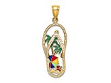 14k Yellow Gold Multi-color Enamel Palm Tree Beach Scene Flip-Flop Charm