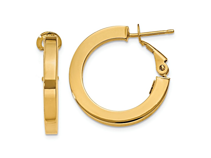 14k Yellow Gold 7/8" Square Tube Round Hoop Earrings