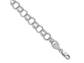 Picture of Rhodium Over 14k White Gold Solid 7mm Triple Link Charm Bracelet