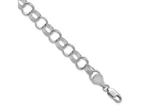 Rhodium Over 14k White Gold Solid 7mm Triple Link Charm Bracelet