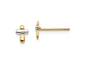 14k Two-tone Children's Polished Cross Stud Earrings