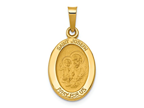 14K Yellow Gold Polished and Satin St Joseph Medal Hollow Pendant