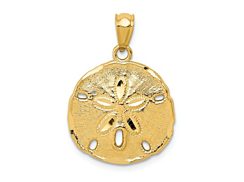 14k Yellow Gold Polished and Textured Large Sand Dollar Pendant