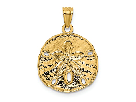 14k Yellow Gold Polished and Textured Large Sand Dollar Pendant