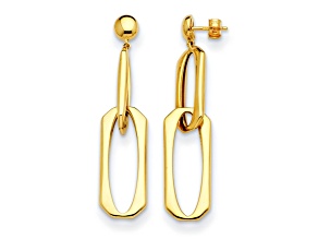 14K Yellow Gold Fancy Oval Link Dangle Post Earrings