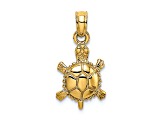 14k Yellow Gold 3D Polished and Textured Land Turtle Pendant