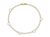 14K Two-tone Polished Heart with 1-inch Extension Anklet