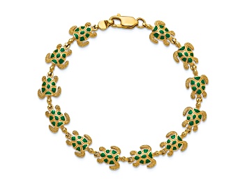Picture of 14k Yellow Gold with Green Enamel Sea Turtle Bracelet