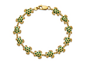 14k Yellow Gold with Green Enamel Sea Turtle Bracelet
