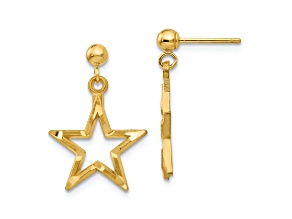 14k Yellow Gold Polished and Diamond-Cut Star Dangle Earrings