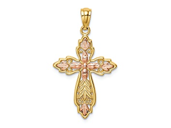 Picture of 14k Yellow Gold and 14k Rose Gold Textured Cross Pendant