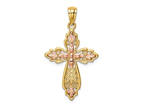 14k Yellow Gold and 14k Rose Gold Textured Cross Pendant