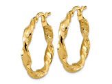 14K Yellow Gold 15/16" Polished and Textured Twisted Hoop Earrings