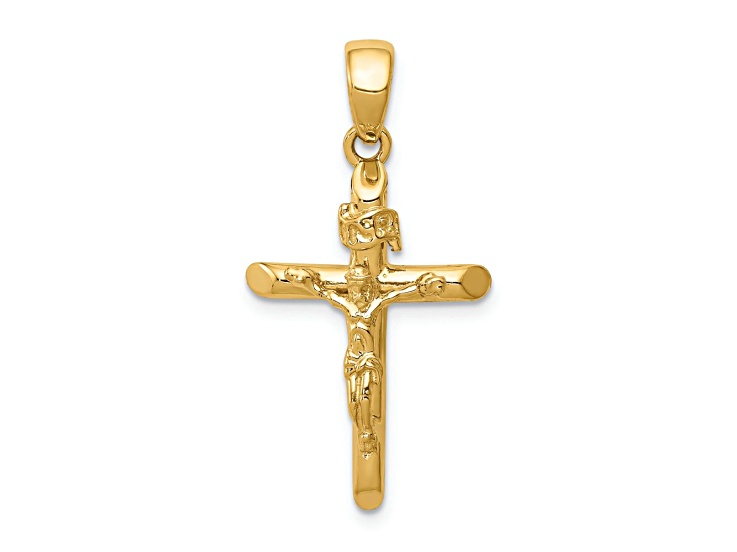 10K Yellow Gold 2D Polished Crucifix with Jesus on Cross Pendant