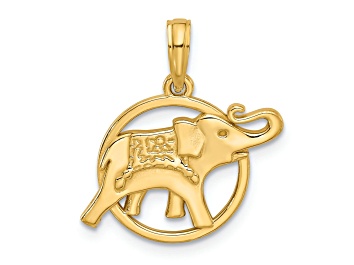 Picture of 14k Yellow Gold Polished Elephant in Circle Charm