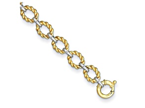 14K Two-Tone Oval and Twisted Round Link 7.5 in Bracelet
