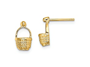 14k Yellow Gold Mini Basket Flat Back Stud Earrings