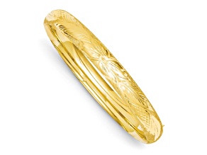 14k Yellow Gold 8mm Diamond-Cut Laser Design Oversized Hinged Bangle Bracelet