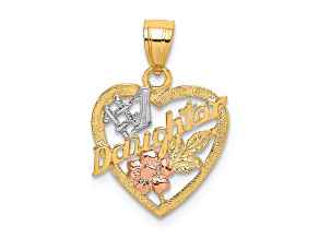14K Tri-color Gold Textured #1 DAUGHTER IN HEART with Flowers Charm