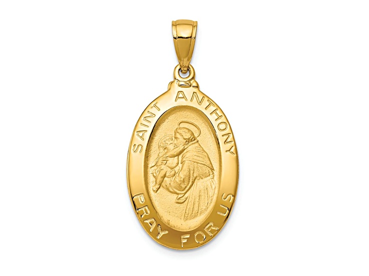 14k Yellow Gold Satin Saint Anthony Oval Medal Pendant