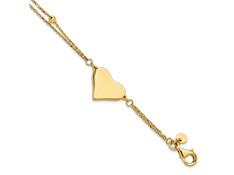 14K Yellow Gold Polished and Diamond-cut Heart Beaded 2-Strand Bracelet